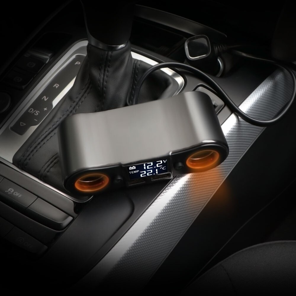 Splitter Αναπτήρα με Dual 2x Φορτιστή USB, Βολτόμετρο & Θερμόμετρο Αυτοκινήτου DC 12V-24V